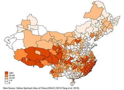 Number of Buddhist Sites per Prefecture in China, 2004